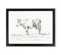 A Standing Cow By Jean Bernard Vintage Framed Print | A3 Black Framed Wall Art | Ready to Hang | Classic Animal Picture | Living Room Bedroom Lounge Office