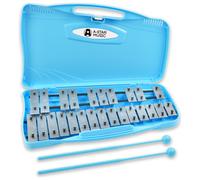 A-Star 25 Note Soprano Chromatic Glockenspiel Xylophone in Blue Case with Silver Keys and Two Plastic Beaters - 2 Octaves G5 to G7