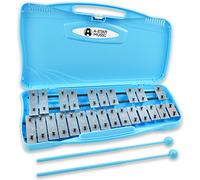 A-Star 25 Note Soprano Chromatic Glockenspiel Xylophone in Blue Case with Silver Keys and Two Plastic Beaters - 2 Octaves G5 to G7