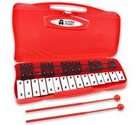 A-Star 25 Note Soprano Chromatic Glockenspiel Xylophone in Red Case with Black/White Keys and Two Plastic Beaters - 2 Octaves G5 to G7