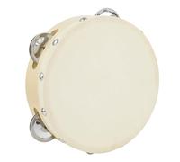 A-Star 6 Inch/15cm Handheld Headed Wooden Tambourine, Traditional Single Metal Jingle Bell Row - Natural Head