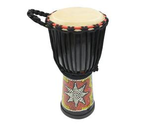 A-Star 7 Inch Painted Colourful West African Djembe Drum - Authentic Handmade, Rope Tuned, Natural Skin Head Educational Hand Drum - 40 cm Height