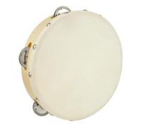 A-Star 8 Inch/20cm Handheld Headed Wooden Tambourine, Traditional Single Metal Jingle Bell Row - Natural Head