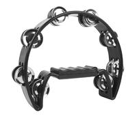 A-Star Half Moon Tambourine, Double Jingle Bell Cutaway with Ergonomic Grip Handle - Singers, Bands, Musicians, Music Classes - Black