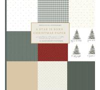 A Star Is Born Christmas Craft Paper Book - 40 Hand Drawn Pages, 8.5 x 8.5 in | Gold, Green & Red Patterns with Stars, Watercolor Christian Art & Scripture Quotes | Scrapbooking & Cardmaking