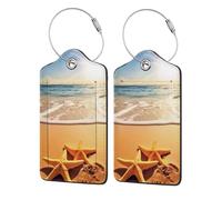A Starfish On The Beach Luggage Tag, Pu Leather Travel Luggage Tag Suitcase Tag Durable Steel Loop Suitcase Tags Identifiers