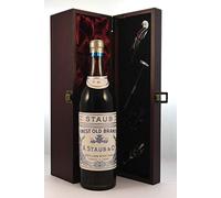 A Staub & Co Finest Old Brandy 1900's in a silk lined wooden box with four wine accessories, 1 x 700ml