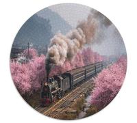 A Steam Train with Pink Cherry Blossoms on Its Side Rätsel Für Erwachsene || 1000pcs (67.5x67.5cm) Puzzles Lernspiele Home Decor Puzzles