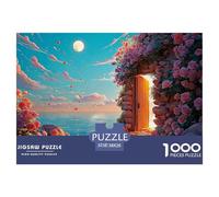 A Stone Wall with An Open Door Leading to The Sea 1000 Pieces Eco-friendly Paper Puzzle Premium Jigsaw Puzzle Countryside Village Stress Releasing Family Game Jigsaw Gifts for Family, Friends 38x26cm/