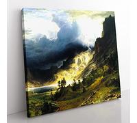 A Storm In The Rocky Mountains by Albert Bierstadt Classic Painting Canvas Wall Art Print Ready to Hang, Framed Picture for Living Room Bedroom Home Office Décor, 35x35 cm (14x14 Inch)