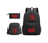 (A) Stranger Things Printed Backpack Shoulder Bag Pen Bag 3-Piece Set