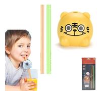 A Straw That Makes Surprising Sounds, with 9 Sound Effects,with Random Fun Sound Effects Of Cute Animal-shaped Musical Straws,Special Vocal Talking Singing Straws for Kids, Reusable Straws (tiger)
