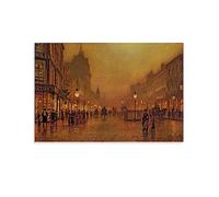 A Street At Night By John Atkinson Grimshaw Painter Artwork Picture Print Wall Art Painting Canvas Artworks Gift Idea Room Aesthetic 16x24inch(40x60cm)