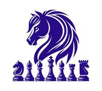 a Striking of a Stylized Horse Head Above a Row of Chess Pieces emphasizing Strategy Fine Carving Decals 54.6x58cm Self Adhesive DarkBlue