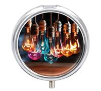 A String of Colored Light Bulbs Pill Box 3-Compartment Medicine Pill Case Portable Round Pill Box Pill Container Holder to Hold Vitamins Decorative Metal Medicine Organizer