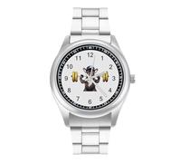 A Strong Dog is Lifting Dumbbells Quartz Watch Stainless Steel Wrist Watches for Men Women Easy to Read