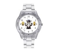 A Strong Dog is Lifting Dumbbells Quartz Wrist Watch Stainless Steel Watches for Men Women Easy to Read