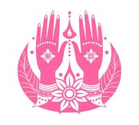 a Stylized Decorative Hand Design Likely Henna or Mehndi with Intricate Patterns and Multiple Rings Wall Decals 67.2x67.5cm Do not Damage The Wall Surface Pink