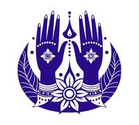 a Stylized Decorative Hand Design Likely Henna or Mehndi with Intricate Patterns and Multiple Rings Fine Carving Decals 67.2x67.5cm Art Mural Painting DarkBlue