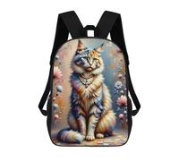 A Stylized, Realistically Detailed Image of A Fluffy Cat Sitting Upright, Wearing A Luxuri Children's Backpack, 17 Inch 3D Printed School Backpack, Backpack Cartoon Adjustable School Bag for Primary S