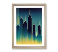 A Sublime City Skyline Framed Print | A2 Oak Framed Wall Art | Ready to Hang | Modern Cityscape Picture | Living Room Bedroom Lounge Office