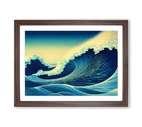 A Sublime Japanese Wave Framed Print | A4 Walnut Framed Wall Art | Ready to Hang | Asian Nautical Picture | Living Room Bedroom Lounge Office