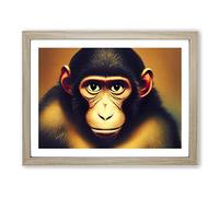 A Sublime Monkey Framed Print | A4 Oak Framed Wall Art | Ready to Hang | Modern Animal Picture | Living Room Bedroom Lounge Office