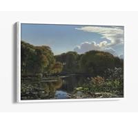 A Summer Day at a Forest Lake by Peter Christian Thamsen Skovgaard Canvas Floater Frame Print Picture Art - White Frame 12 inch wide x 8 inch high