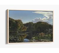 A Summer Day at a Forest Lake by Peter Christian Thamsen Skovgaard Canvas Floater Frame Print Picture Art - Light Oak Frame 30 inch wide x 20 inch high