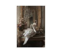A Swan Pianist Rehearsing Sonatas Beside A Gilded Mirror in A Belle Époque Salon Fashionable Wall Decor - Hanging Art Poster And Mural16x24inch(40x60cm)