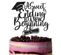 A Sweet Ending to A New Beginning Cake Topper, 2026 Graduation Party Decorations, Let the Adventure Begin, Class of 2026 Congrats Grad Decorations Black Glitter