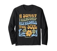 A Sweet Friendship Refreshes The Soul Boho Retro Bible Verse Long Sleeve T-Shirt