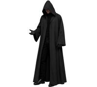 A-SZCXTOP Mens Hooded Robe Cloak Halloween Medieval Cape Knight Tunic Suits | Unisex | All Black | Thickened | Versatile & Stylish | Cosplay Knights & Wizards & Grim Reaper & Vampire