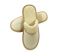 A&T 4 Pairs Luxury Beige Hotel B&B Home Guest Slippers Close Toe Unisex Coral Fleece