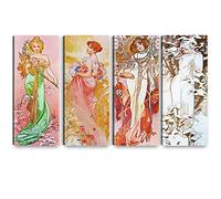 A&T ARTWORK The Seasons 1900 Spring Summer Autumn Winter by Alphonse Mucha 4 Panel wall art for Home Office Decorations Giclee Print On Canvas 30x12inch x4pcs (30x48inch)