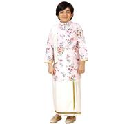 A.T.U.N. (ALL THINGS UBER NICE) Boys Printed Kurta with Elasticated Mundu with Underneath Shorts Set | Ethnic Clothing Set, Pink, 3-4 Y