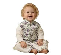 A.T.U.N. (ALL THINGS UBER NICE) Ethnic Kurta Dhoti Set for Babies with Printed Nehru Jacket | Traditional Indian Festive Clothing Set | Elegant Wedding Celebration Outfits | Set, blanco 1 (white), 0-3