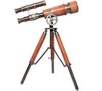 A Table Top Decor Telescope Marine Red Leather Vintage Gift Functional Collectibles Gift Item Brass Antique + Leather