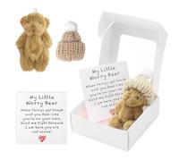 A Teddy Bear Hug in a Box for Women, Mini Plush Pocket Hug Love Little Fluffie Stuffies Worry Bear Doll Toy Small Cute Tiny Teddy Positive Gift for Graduation Birthday Girl Boy Children (Brown)