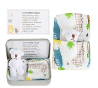 A Teddy Bear Hug in a Tin Box, Mini Plush Pocket Hug Love Token Fluffie Stuffies Bear Plush Toy Small Cute Doll Tiny Teddy Fun Positive Gift for Graduation Birthday Friend Children Women (White)