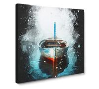 A Tethered Boat Paint Splash Canvas Print | Gallery Wrapped 30mm Frame Wall Art | 14x14 inches | Ready to Hang | Modern Seascape Picture | Living Room Bedroom Lounge Office