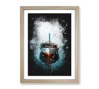 A Tethered Boat Paint Splash Modern Framed Print | A3 Oak Framed Wall Art | Ready to Hang | Modern Vehicle Picture | Living Room Bedroom Lounge Office