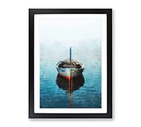 A Tethered Boat Painting Modern Framed Print | A2 Black Framed Wall Art | Ready to Hang | Modern Vehicle Picture | Living Room Bedroom Lounge Office
