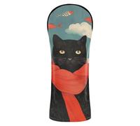 A Thinking Black Cat Golf Head Cover Set Premium Leather Accessories with Number Tag for Woods and Driver Fairway Hybrid