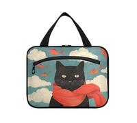 A Thinking Black Cat Hanging Size toiletries for Men with Hook, Designer Cute Toiletry Bag Hanging for Adults Vacation estuche para maquillaje L