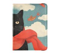 A Thinking Black Cat Leather Passport Holder Cover Wallet Travel Documents Organizer Protector Passport Holder Case Ultra Slim, A thinking Black Cat, One Size