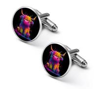 A Tie-dye Style Highland Cow Alloy Cufflinks Men's Classic Cuff Link Fashion Shirt Accessories for Business Party Wedding 1.7cm