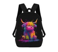 A Tie-dye Style Highland Cow Classic 17Inch Backpack Travel Daypack Laptop with Side Pockets for Men Women