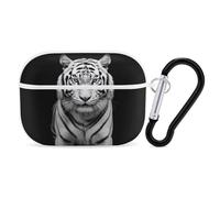 A Tiger Airpod Pro Case AirPods 2 Case for Women Hard Shell Protective Cover with Carabiner Keychain Compatible with AirPods Case 2nd 1st Generation, Front LED Visible White