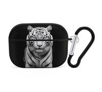 A Tiger Airpod Pro Case AirPods 2 Case for Women Hard Shell Protective Cover with Carabiner Keychain Compatible with AirPods Case 2nd 1st Generation, Front LED Visible Black